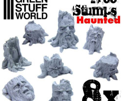 Resin Haunted Tree Stumps – resinové pařezy s motivy obličejů (8 ks)